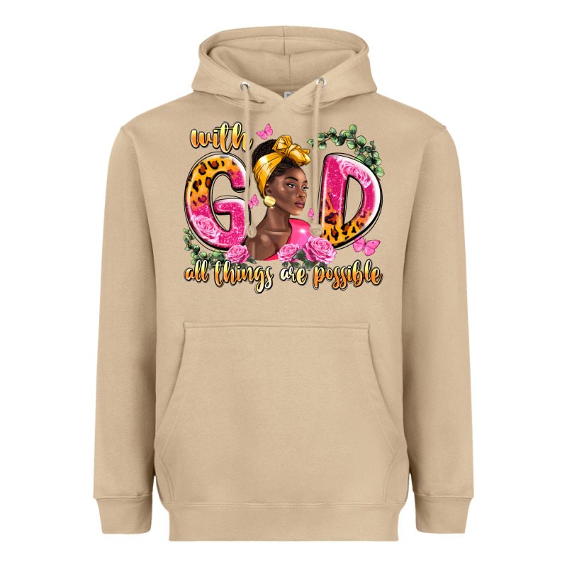 With God All Things Are Possible Black Woman Heavyweight Hoodie by LillyAllenDesigns | Teevron