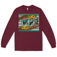 Burgundy western cow serape leopard sunflowers mousepad Long Sleeve Tee - BarkalooDesign