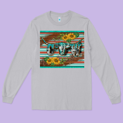 Western Cow Serape Leopard Sunflowers Mousepad Long Sleeve Tee Designed By Barkaloodesign