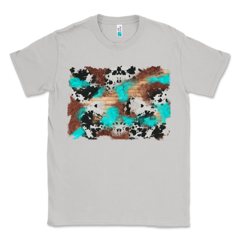Western Cowhide Turquoise And Wood Background Classic Tee by Artiststas | Teevron