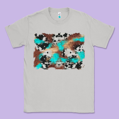 Western Cowhide Turquoise And Wood Background Classic Tee Designed By Artiststas