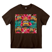 Chocolate Brown school bus leopard cowhide Heavy Core Tee - Artiststas