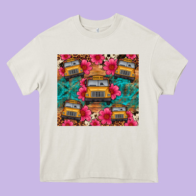 School Bus Leopard Cowhide Heavy Core Tee Designed By Artiststas