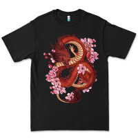 Black red dragon and sakura cherry blossoms Premium Tee - RanaPortraitStore