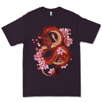 Plum red dragon and sakura cherry blossoms Premium Tee - RanaPortraitStore