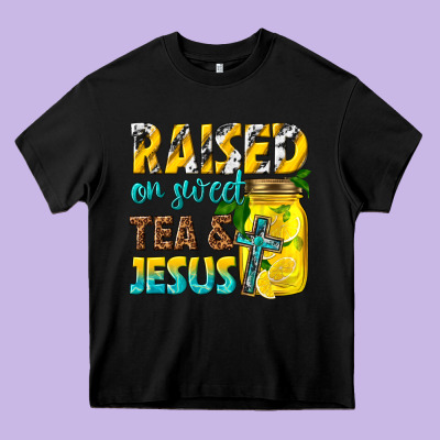 Raised On Sweet Tea And Jesus Heavy Core Tee Designed By Texasbilliewilder