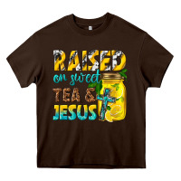 Chocolate Brown raised on sweet tea and jesus Heavy Core Tee - texasbilliewilder