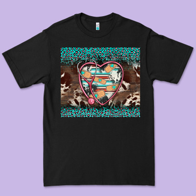 Western Nurse Stethoscope Turquoise Leopardes Premium Tee Designed By Barkaloodesign