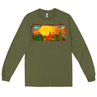 Army Green western  sunset cactus leopard serape   license plate template Long Sleeve Tee - BarkalooDesign