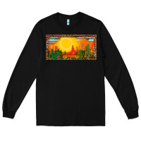 Black western  sunset cactus leopard serape   license plate template Long Sleeve Tee - BarkalooDesign
