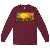 Burgundy western  sunset cactus leopard serape   license plate template Long Sleeve Tee - BarkalooDesign