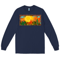 Navy western  sunset cactus leopard serape   license plate template Long Sleeve Tee - BarkalooDesign