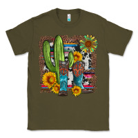 Army Green western cactus with cowboy boots and sunflowers Classic Tee - Artiststas