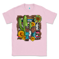 Bubblegum Pink western cactus with cowboy boots and sunflowers Classic Tee - Artiststas