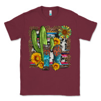 Burgundy western cactus with cowboy boots and sunflowers Classic Tee - Artiststas