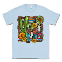 Dusty Blue western cactus with cowboy boots and sunflowers Classic Tee - Artiststas