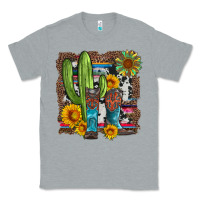 Heather Grey western cactus with cowboy boots and sunflowers Classic Tee - Artiststas