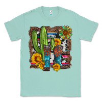 Seafoam western cactus with cowboy boots and sunflowers Classic Tee - Artiststas