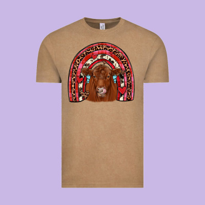 Valentines Red Angus Rainbow Vintage Tee Designed By Jahusdesignshop