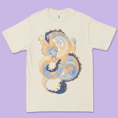 Premium Tee blue and orange dragon