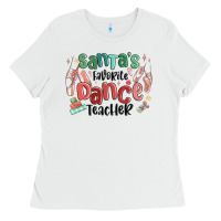 White santa's favorite dance teacher Ladies Tee - MaliasSmallBusiness