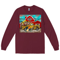 Burgundy western truck farm animals mousepad Long Sleeve Tee - BarkalooDesign