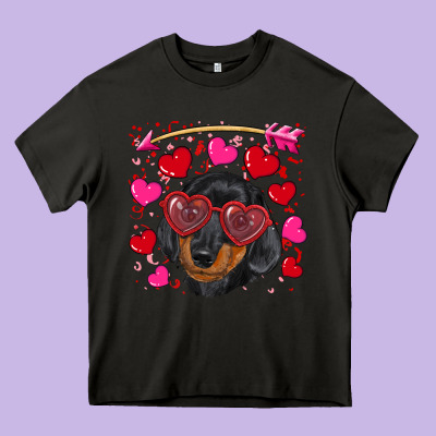 Heavy Core Tee valentine's day  dachshund puppy