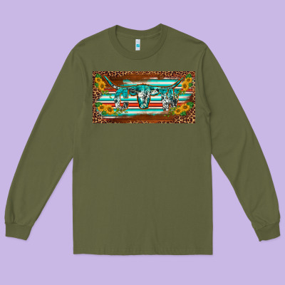 Western Howdy Cowgirl Leopard Serape   License Plate Template Long Sleeve Tee Designed By Barkaloodesign