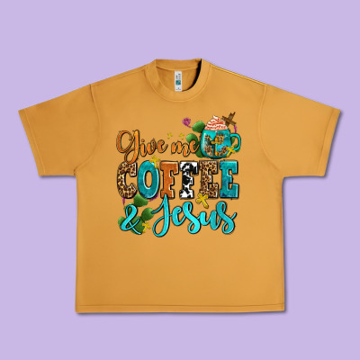Gıve Me Coffee And Jesus Urban Heavy Tee Designed By Adodesignshop