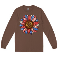 Chestnut American Flag Sunflower Long Sleeve Tee - LillyAllenDesigns