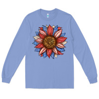 Colony Blue American Flag Sunflower Long Sleeve Tee - LillyAllenDesigns