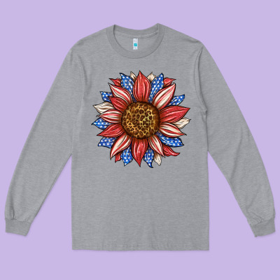 American Flag Sunflower Long Sleeve Tee Designed By Lillyallendesigns