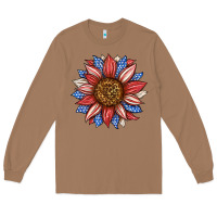 Toasted Coconut American Flag Sunflower Long Sleeve Tee - LillyAllenDesigns