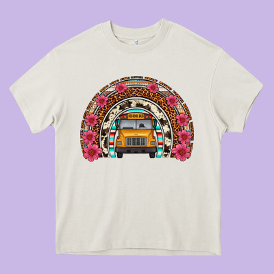 School Bus Leopard Cowhide Rainbow Heavy Core Tee Designed By Artiststas