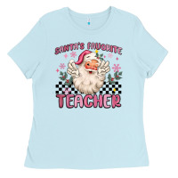 Baby Blue santa's favorite teacher Ladies Tee - MaliasSmallBusiness