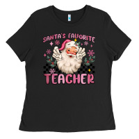 Black santa's favorite teacher Ladies Tee - MaliasSmallBusiness