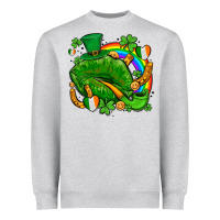 Heather Grey st patricks lips with horseshoe rainbow and shamrocks Heavyweight Sweatshirt - AdoDesignShop