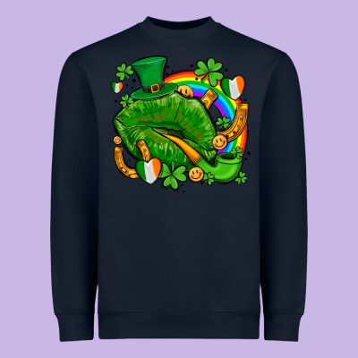 St Patricks Lips With Horseshoe Rainbow And Shamrocks Heavyweight Sweatshirt Designed By Adodesignshop