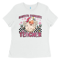 White santa's favorite teacher Ladies Tee - MaliasSmallBusiness