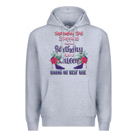 Heather Grey Womens September Girl Stepping Into My Birthday Premium Hoodie - Bettercallsaul