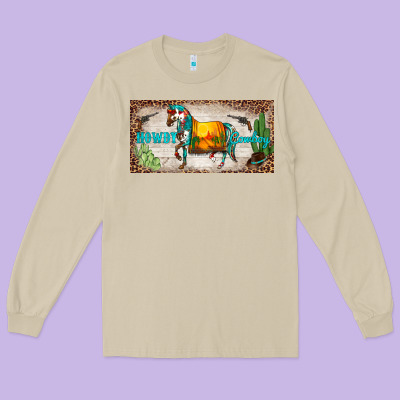 Western Howdy Cowboy Horse Sunset Weapon Cactus Leopard  License Plate Long Sleeve Tee Designed By Barkaloodesign