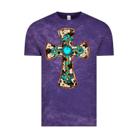 Cloud Purple cowhide gemstone  cross Vintage Tee - JahusDesignShop