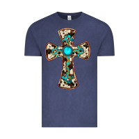 Vintage Denim cowhide gemstone  cross Vintage Tee - JahusDesignShop