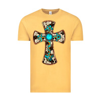 Vintage Mustard cowhide gemstone  cross Vintage Tee - JahusDesignShop