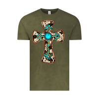 Vintage Olive cowhide gemstone  cross Vintage Tee - JahusDesignShop