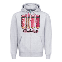 Heather Grey valentine's day teacher life pencils Zipper Hoodie - MaliasSmallBusiness