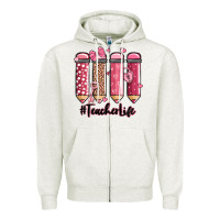 Oatmeal Heather valentine's day teacher life pencils Zipper Hoodie - MaliasSmallBusiness