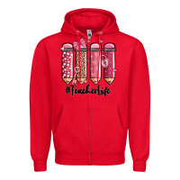 Red valentine's day teacher life pencils Zipper Hoodie - MaliasSmallBusiness