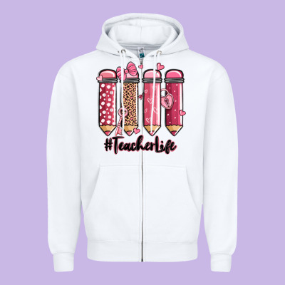 Valentine's Day Teacher Life Pencils Zipper Hoodie Designed By Maliassmallbusiness