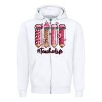 White valentine's day teacher life pencils Zipper Hoodie - MaliasSmallBusiness